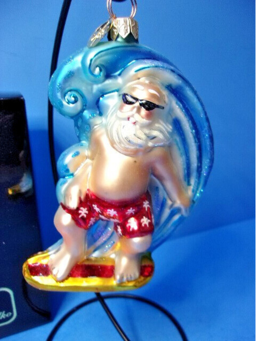 Christopher Radko CATCH the WAVE Glass Ornament Surfing Santa QVC in Box Vintage
